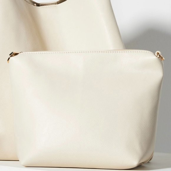 Anthropologie The Hollace Tote Ivory Vegan Leather Tote with inner removable bag - Picture 3 of 12
